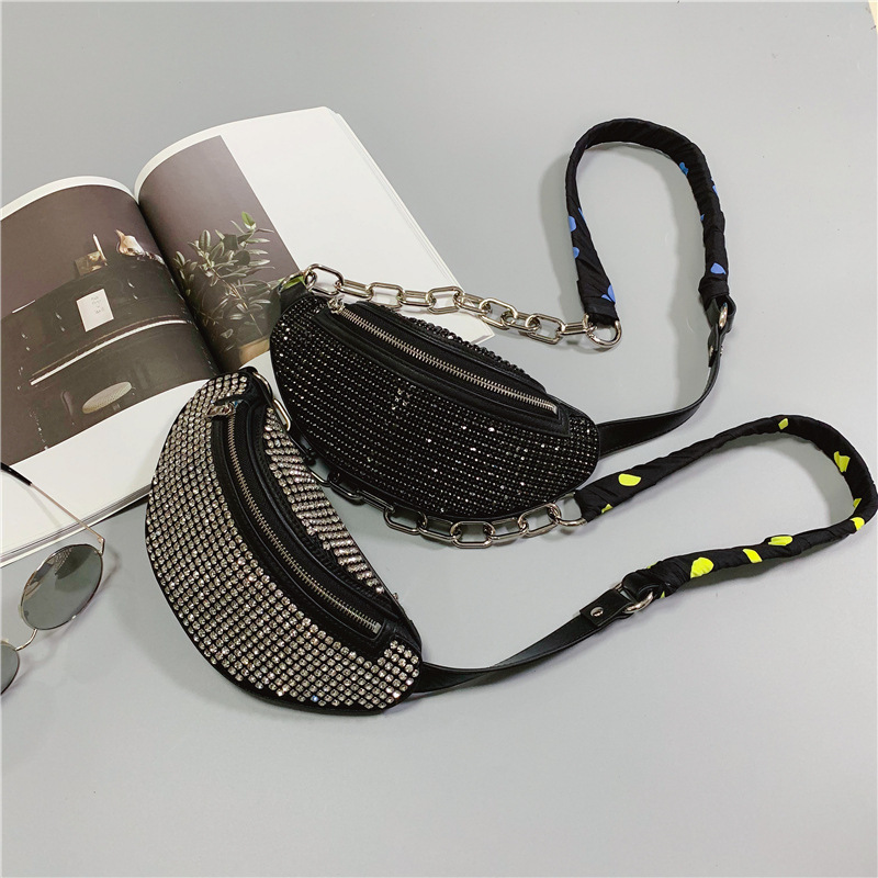 包包女2019新款时尚镶钻真皮女包小腰包ins斜挎包网红同款胸包|ru