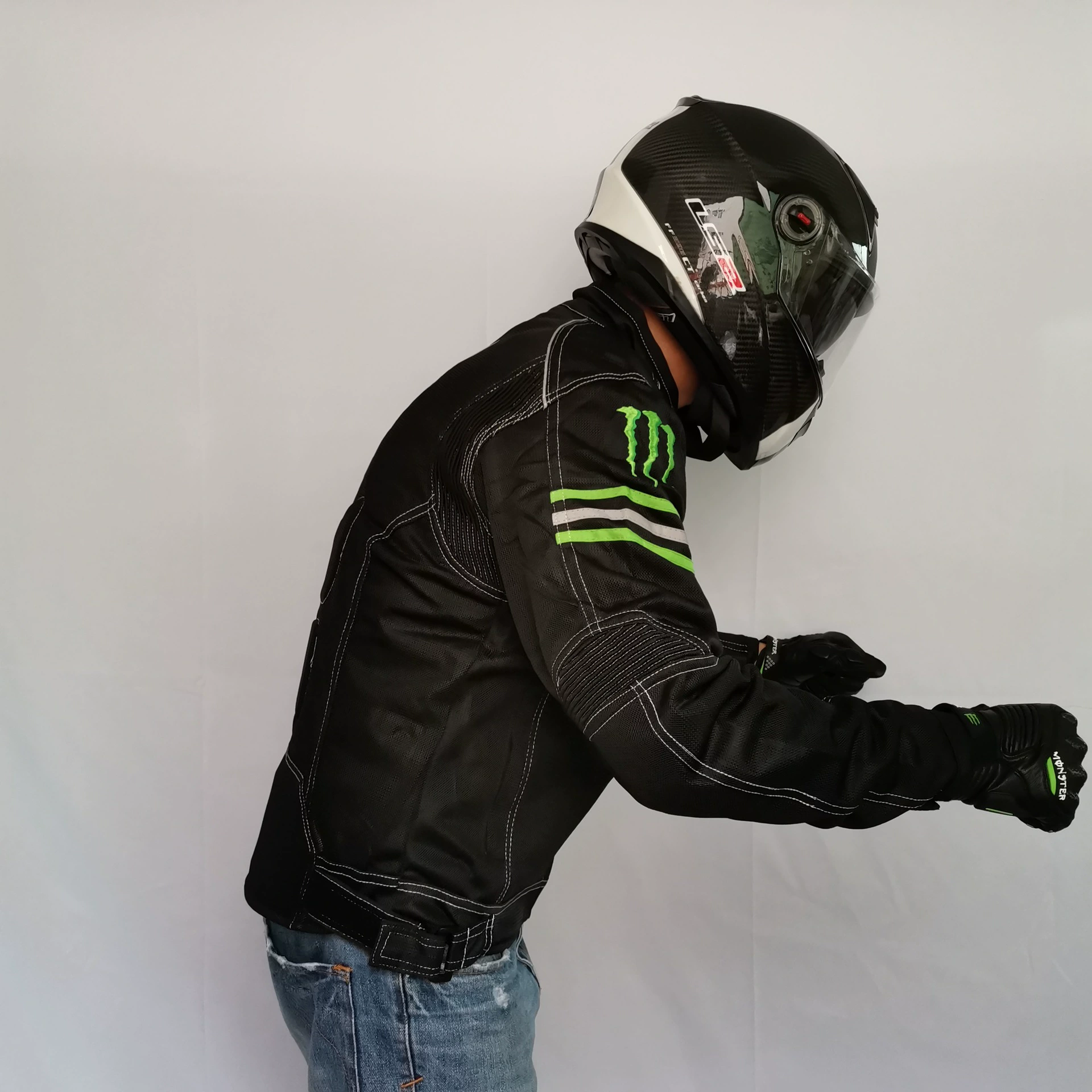 Zomer ademende motorracejas met anti-val beschermende kleding - Monster Energy Design [motorjas, racepak]