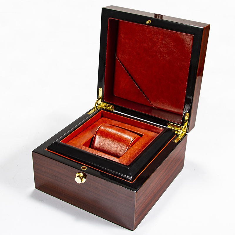 現貨供應木質高檔亮光漆木手表盒酒紅色首飾包裝盒收納箱定制生産