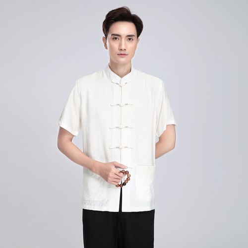 Chinese style linen Tang suit men short sleeve shirt suit