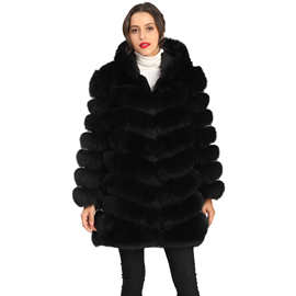 2022秋冬毛毛羽绒服女整皮狐狸毛皮草时尚显瘦外套中长款一件代发