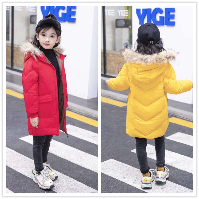 2019 Winter New Children's Wear Big Children's Hooded Children's Down Jacket Solid Color Short Korean Style Wool Collar Removable for Boys and Girls