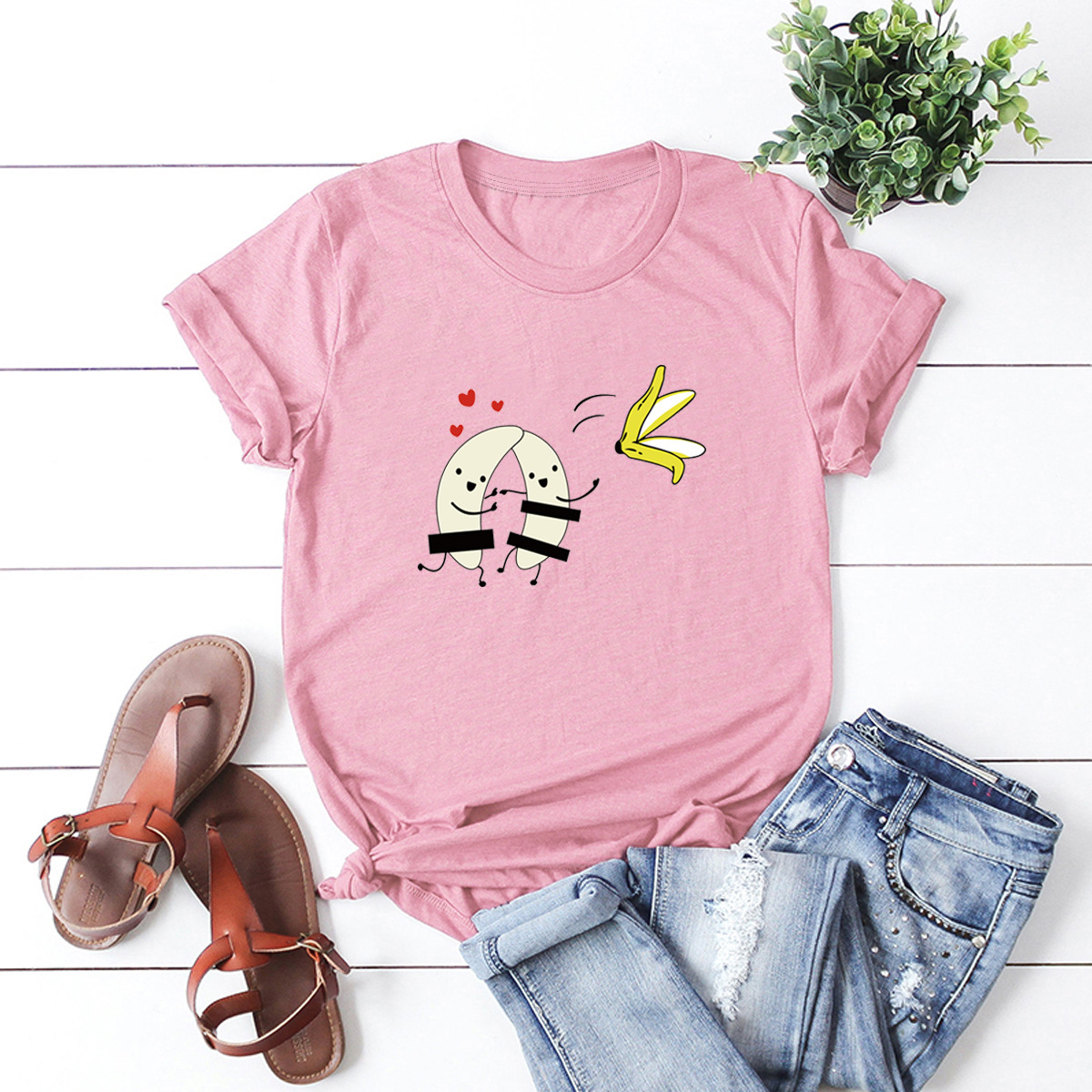 creative and loving banana plus size women's short-sleeved t-shirt NSSN2573
