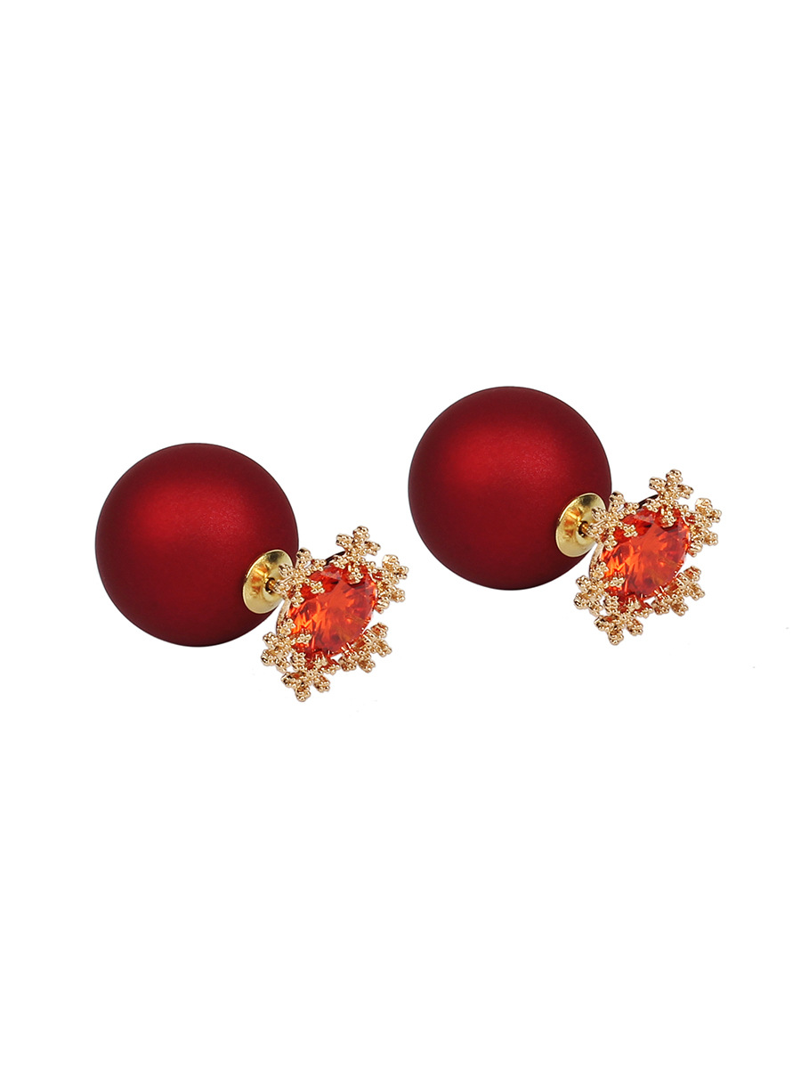 8g Weight No Inlaid Inlay Material Earrings Classification Birthday Occasion Women'S Gender Ethnic Style Style Red Color Korean Fashion New Double-sided Simple Earrings 3