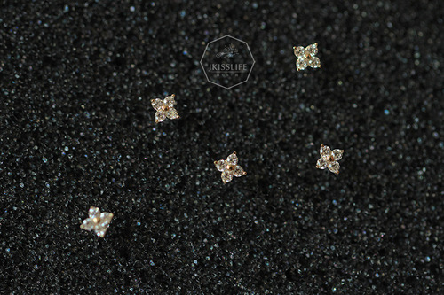S925 sterling silver stud earrings 14K gold mini stud earrings flower set with diamonds versatile four-leaf flower zircon ear bone stud earrings