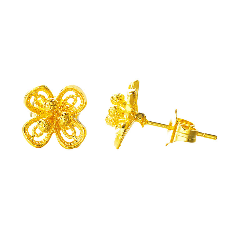 Accesorios calientes transfronterizos Vietnam arena oro flor Stud pendientes cobre puro chapado 24K oro real exquisita flor pendientes
