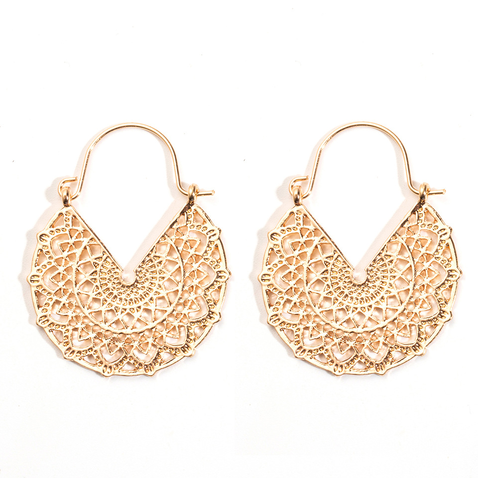 Retro Alloy Hollow Semicircular Carved Earrings Wholesale display picture 2
