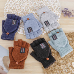 Winter half-finger flip-up gloves for men and women, Korean style new split-finger woolen outdoor cycling knitted student writing gloves