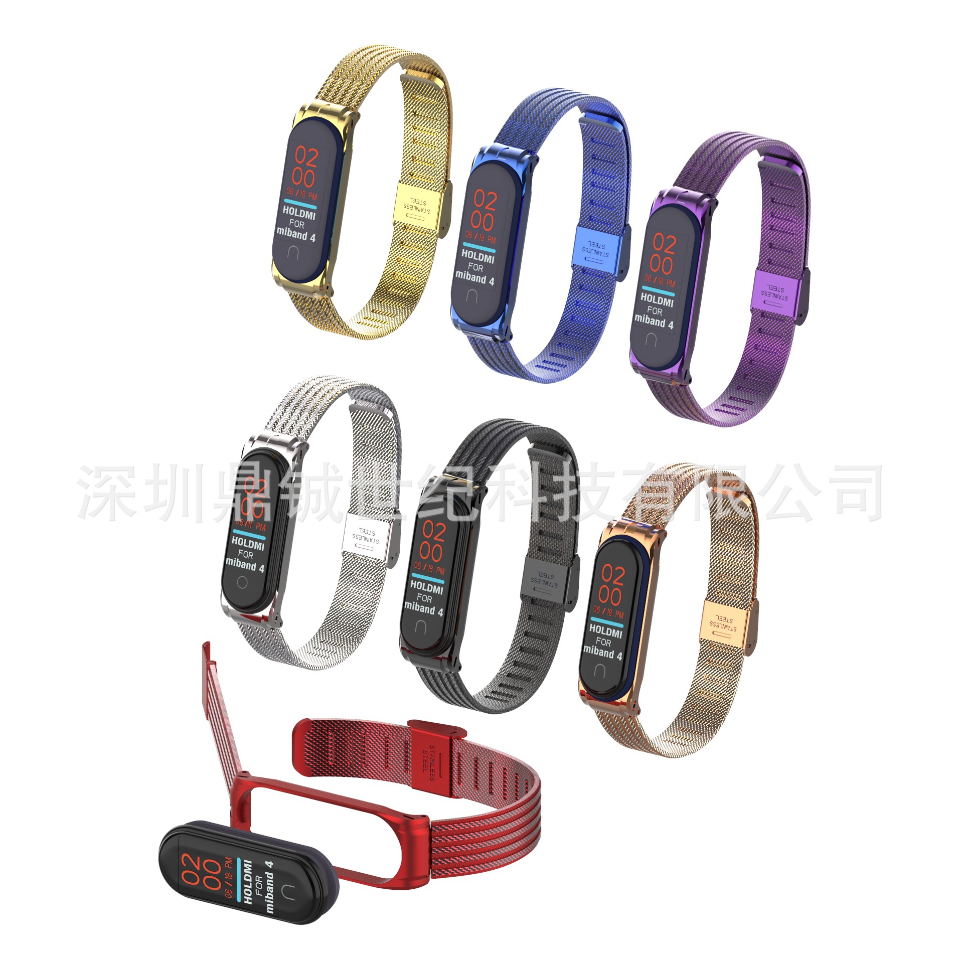 holdmi4302适用 小米手环4金属表带 轻装金属表壳 波浪纹海浪腕带