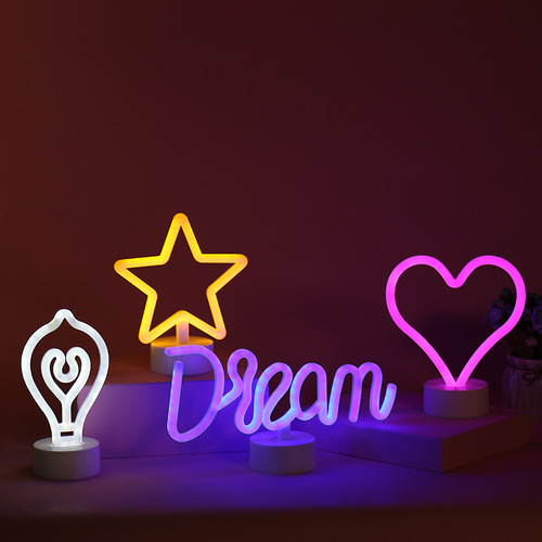 Faux neon rainbow glowing night light, heart-shaped LED neon light, INS-style night light, letter-shaped decorative light