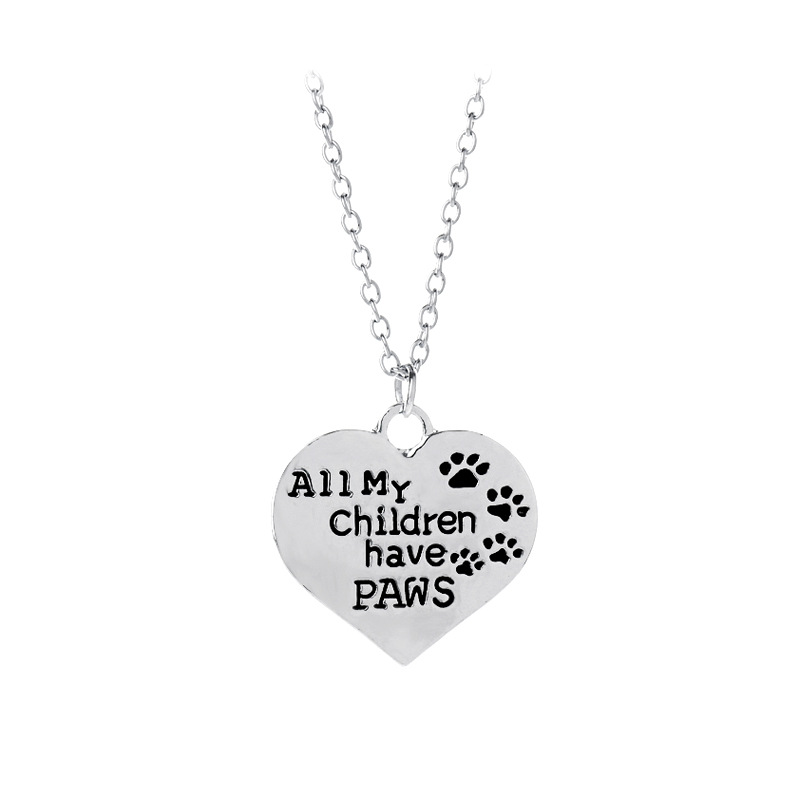 The New Oil Drop Cat Paw Print Letter Necklace All My Chilldren Have Paws Love Dog Paw Necklace Wholesale Nihaojewelry display picture 1