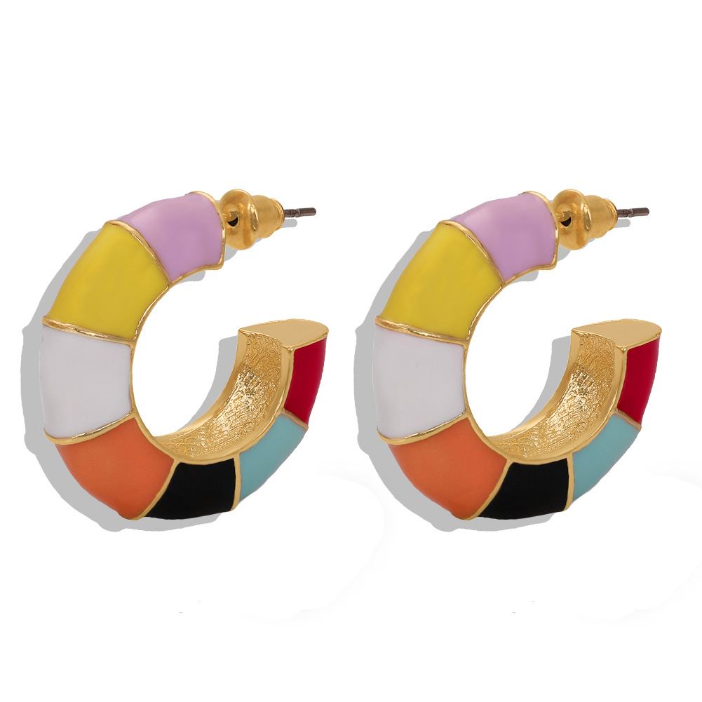 Alloy Oil Drop Earrings Fashion Stitching Color Ear Clip display picture 7