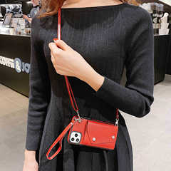 iPhone11皮套插卡適用蘋果XS max創意斜跨手機殼錢包式保護套純色