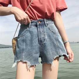 2022新款韩版高腰牛仔短裤女批发夏百搭牛仔裤磨破宽松阔腿裤热裤