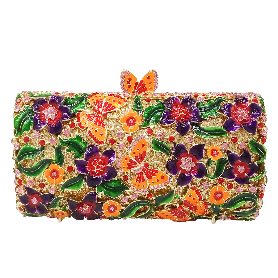 Fgg Evening Bag Europäische Und Amerikanische Abend Tasche Öl Blume Schmetterling Clutch Tasche Bankett Tasche Party Abend Tasche display picture 8