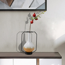 現代新中式輕奢金屬陶瓷花器擺件客廳瓷器花插花瓶樣板間軟裝飾品