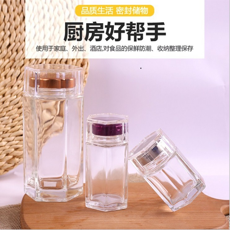 厂家批发玻璃密封瓶 加厚无铅高档六棱蜂蜜 分装瓶燕窝瓶亚克力盖