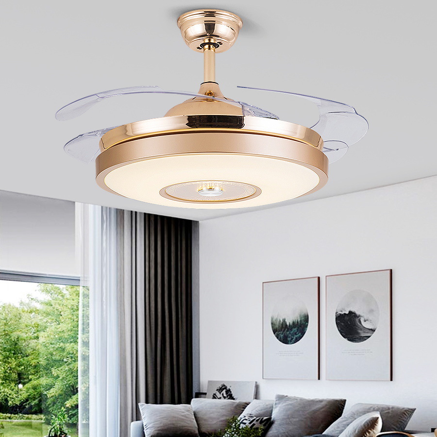 LED吊扇灯隐形 餐厅风扇灯客厅卧室现代简约风扇吊灯水晶风扇灯