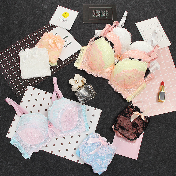 Lace lace bra panties set macaron color bra set sexy gathered ladies underwear wholesale