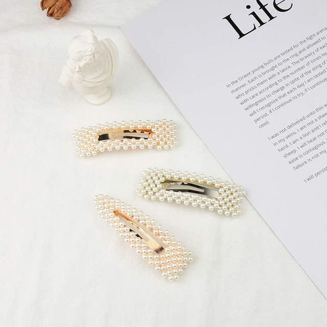 Korean hairpin pearl hairpin duckbill clip one word clip handmade pearl clip headdress