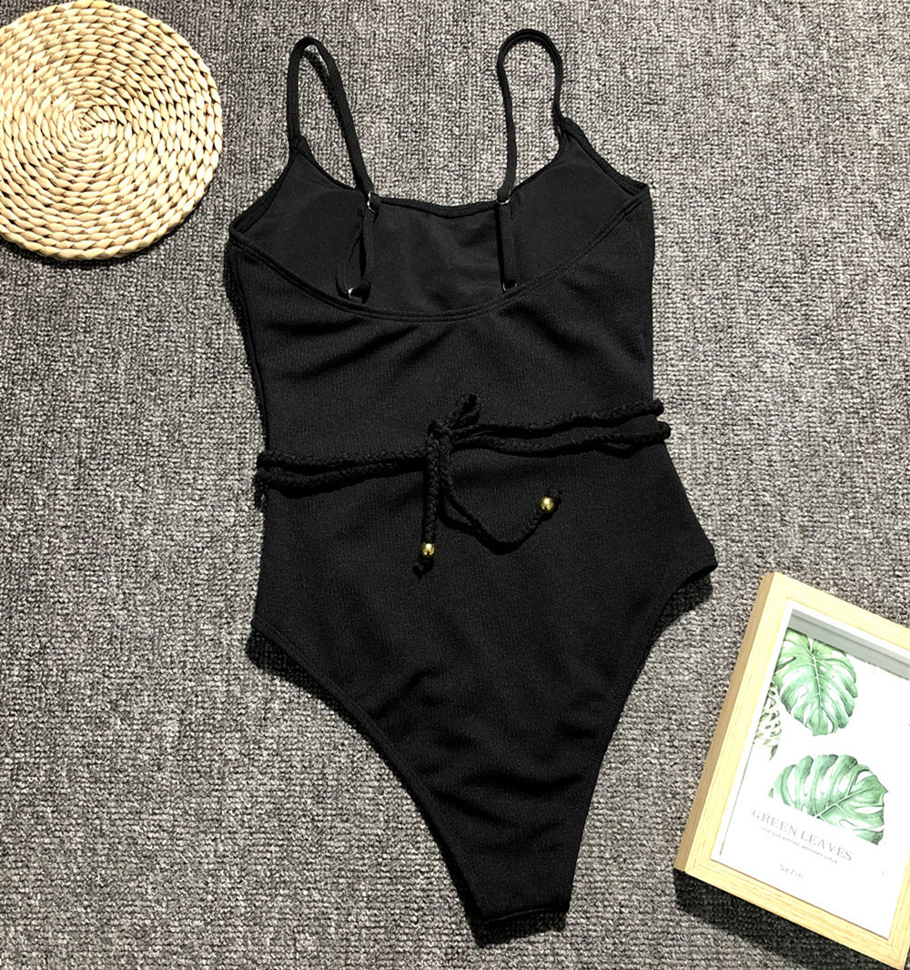 One-Piece Swimsuit Solid Color Special Cloth Belt Integrated Bikini NSDA134