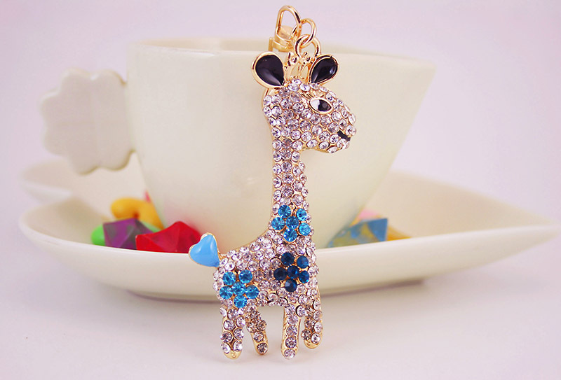 50g Weight Alloy, Metal Material Giraffe Pattern Unisex Gender Pink, Purple, Blue Color  Creative Diamond Crystal Cute Cartoon Cute Giraffe Keychain 6