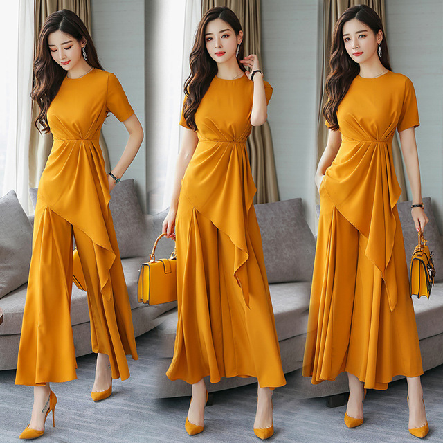 Chiffon Broad-legged Suit High-waist Couplet Skirt Two-piece 