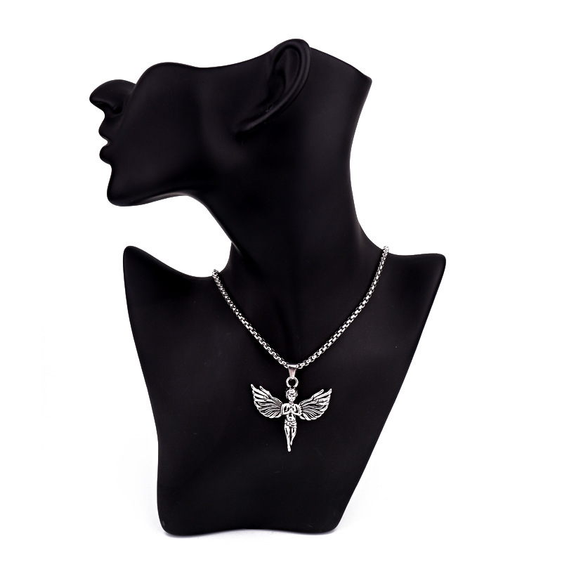 Ornement Rock Personnalité Ange Cupidon Ailes Pendentif Argent Pendentif Collier Pour Hommes Et Femmes Commerce Extérieur display picture 2