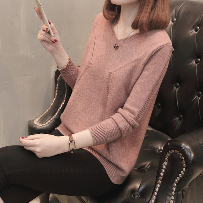 2021 autumn and winter new V-neck closet bottoming shirt women sweet temperament sweater female solid color set