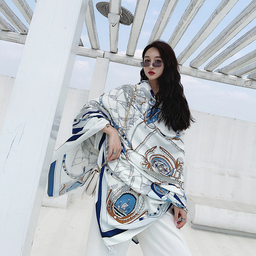 Sun protection beach towel, seaside silk scarf, versatile summer thin oversized shawl, dual-purpose gauze scarf, women's summer light scarf