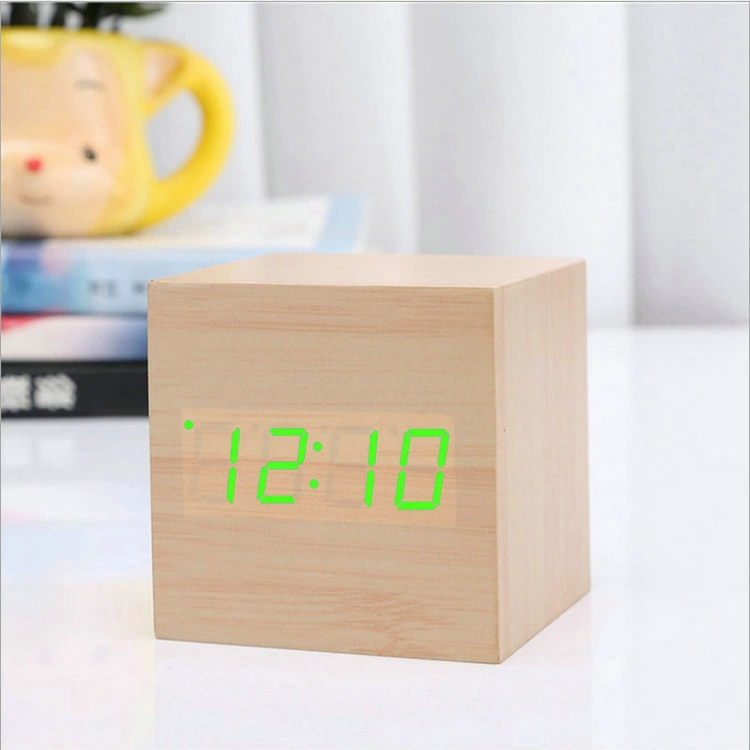 Spot Mini деревянные часы LED часы будильник звук управления ночи креативный настольный часы студент