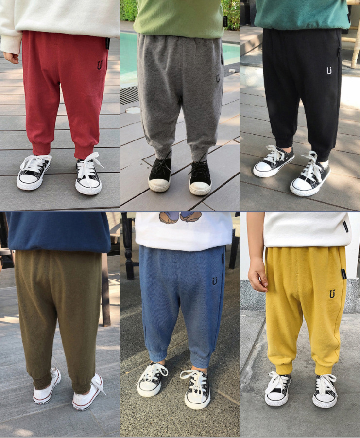 2019 new pattern Children's clothing Boy trousers Spring and autumn payment Versatile Male baby Slacks Rib Beam port motion Casual pants
