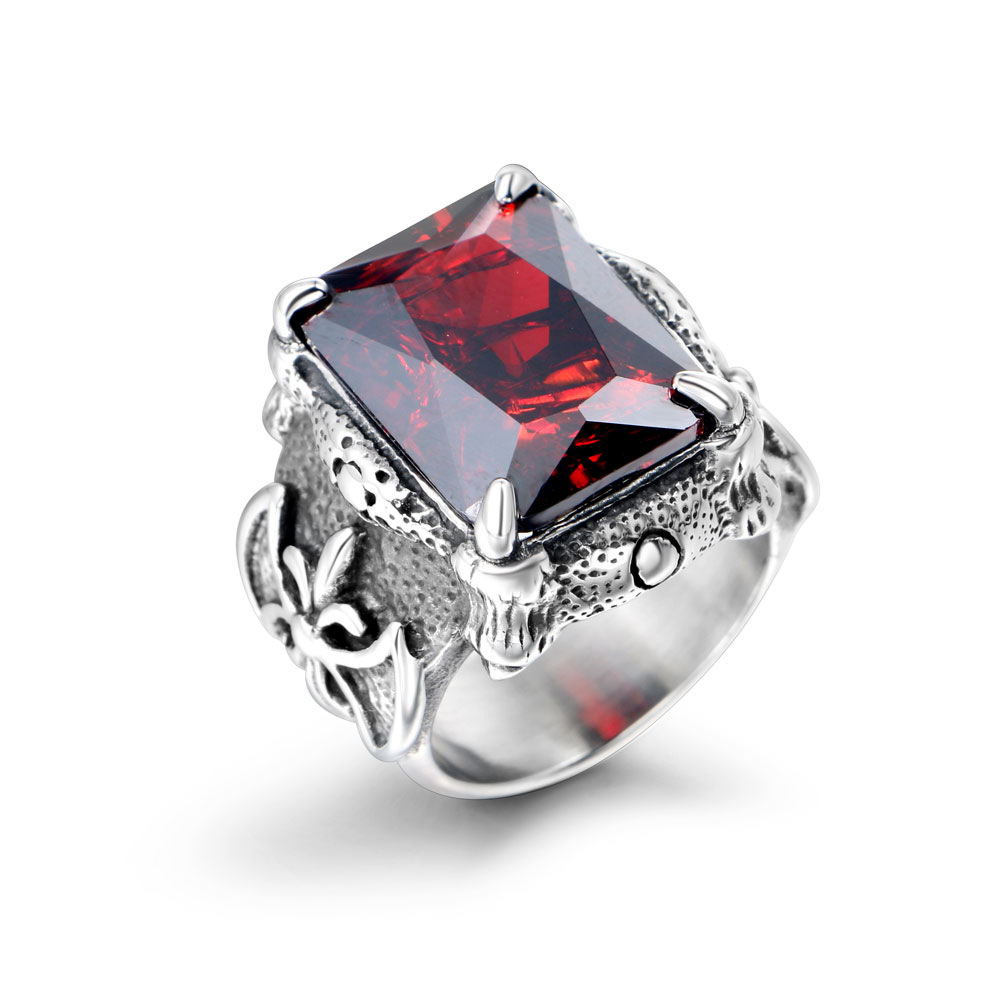 欧美男士钛钢铸造戒指霸气红宝石镶嵌指环时尚手饰SA241