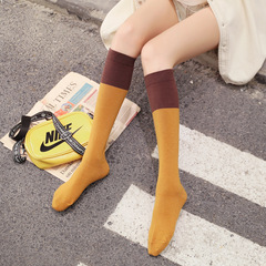 Solid color splicing knee socks, Japanese and Korean socks, mid-length calf socks, solid color high socks, JK socks
