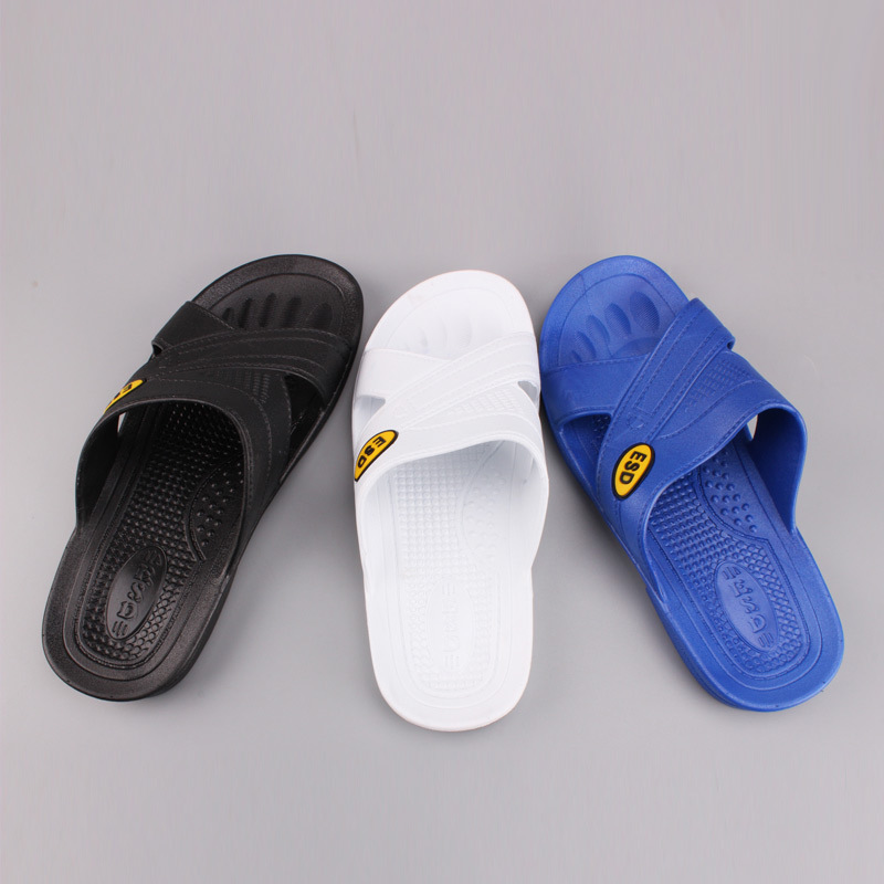 防静电SPU黄标交叉拖鞋带ESD黄色标无尘工作劳保居家舒适拖鞋