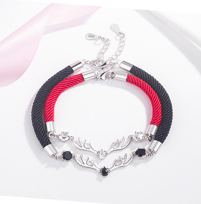 韩版森系文艺麋鹿红绳情侣手链一路有你鹿角红绳情侣手链一对首饰