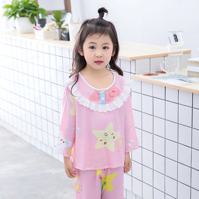 【蕾丝长袖】2019夏季新款儿童睡衣女孩绵绸套装中大童棉绸家居服