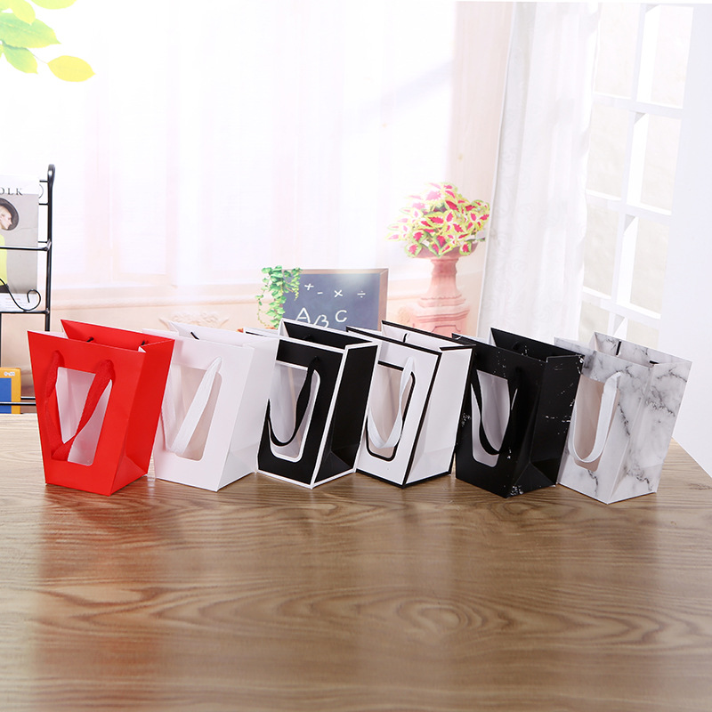 厂家直销创意梯形手提袋 可定制加印盆栽盆景鲜花包装袋批发