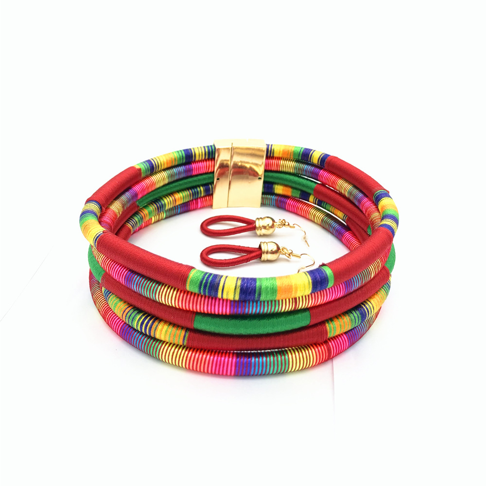 174g Weight Jewelry Set Classification Earrings + Necklace Quantity Holiday, Travel Occasion Alloy, Woven thread Material Color Block Pattern Women's Gender Epoxy Design Retro, Ethnic Style Style Retro Ethnic Style Color Block Alloy Woven Thread Epoxy Women's Jewelry Set 4