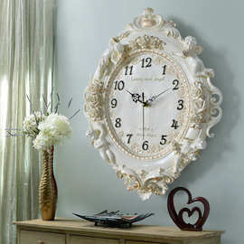 欧式天使挂钟客厅创意艺术时钟树脂装饰石英钟表家用卧室静音批发