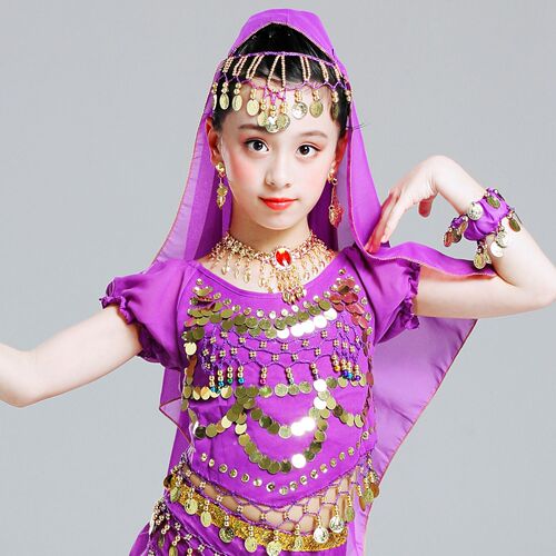 Children's belly dance costumes, headwear, ethnic veils, Indian dance performance accessories, earrings, bracelets, necklaces, headscarves