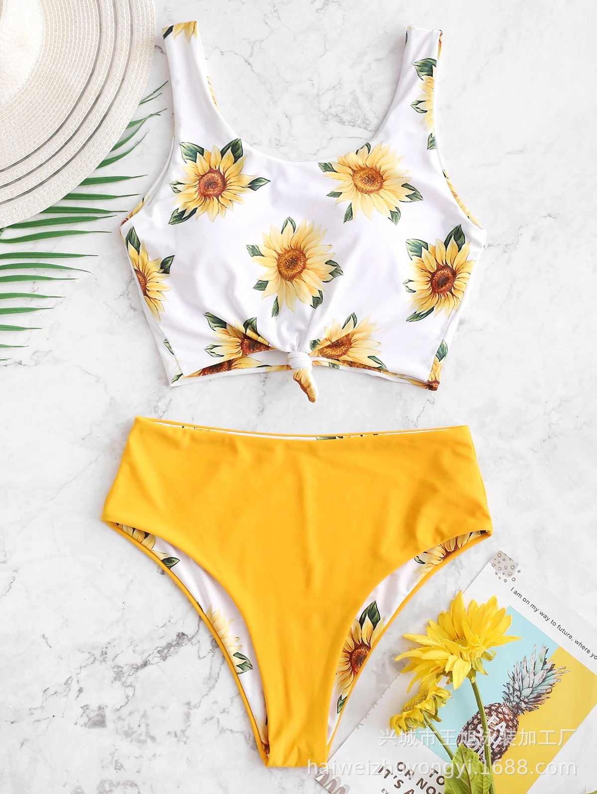 Sunflower Print Bikini Split Sexy Swimwear Women