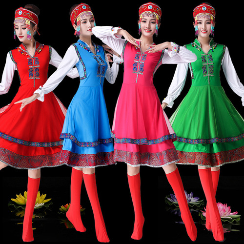 Mongolian women's clothing adult ethnic minority performance attire Tibetan dance stage costume Mongolian robe large skirt modern