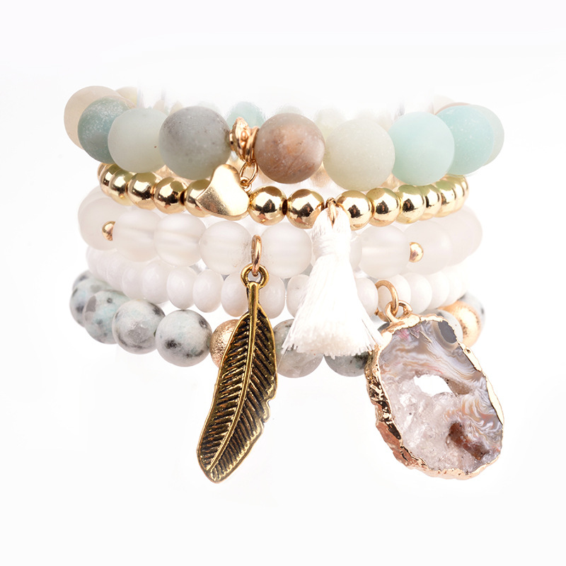 1 Set Quantity 1 Set Fashion Leaf Natural Stone Plating Bracelets