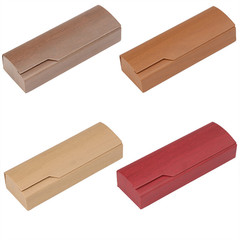 新款木紋時尚框架學生近視老花兒童眼鏡盒PU鐵盒抗壓印店名收納盒