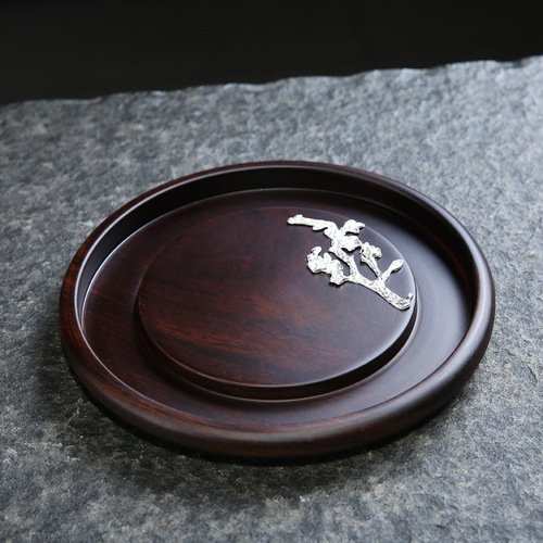 [Factory direct sales] Black sandalwood pot holder whole solid wood dry bubble tray pot holder log round household saucer tea holder
