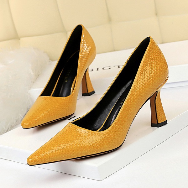 thin thick heel high heel shallow mouth pointed snake pattern 