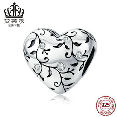 歐美流行串珠原創心形復古花紋charm純銀S925散珠diy手鍊飾品配件