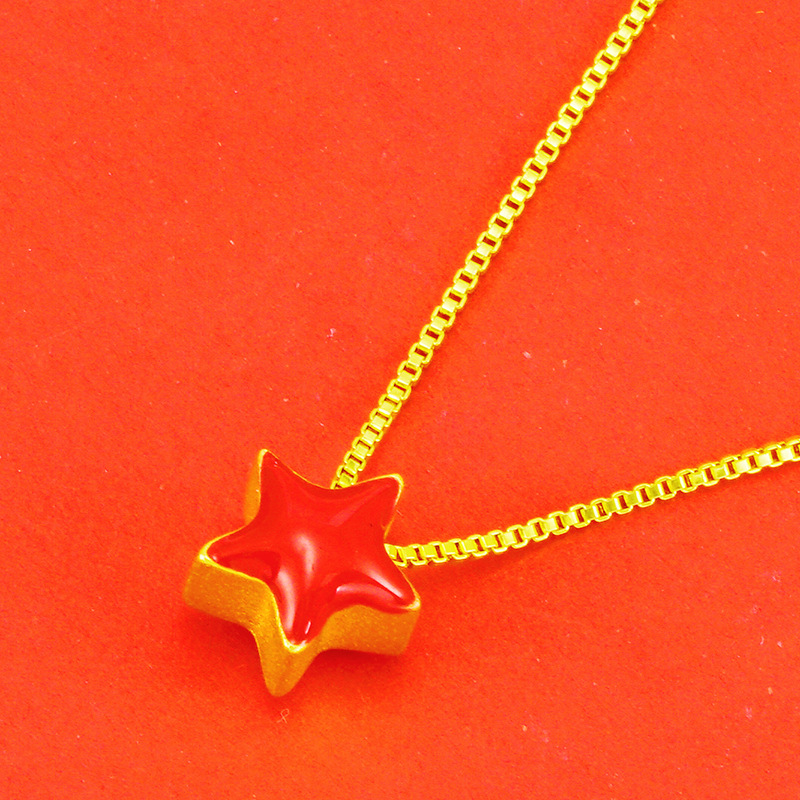 Imitación simple 3D oro duro Vietnam arena oro estrella de cinco puntas colgante chica cobre chapado 24K oro rojo estrella collar al por mayor