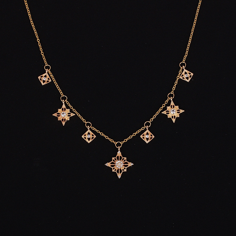9g Weight Necklace Classification Wedding, Travel Occasion Alloy Material Women'S Gender Gold Color Hot Selling Fashion Light Star Pendant Rhinestone Necklace 5